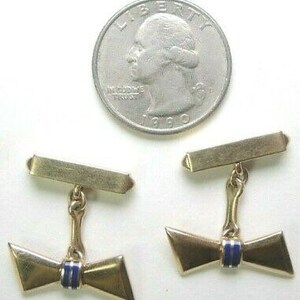 Antique Art Deco Vintage Estate Unisex Bow Tie Cufflinks 14K Yellow Gold Enamel image 8