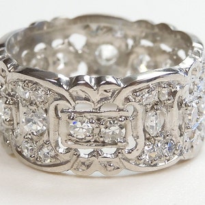 Antique Art Deco Vintage Wedding Eternity Band Platinum Ring Size 4 UK-H EGL USA Circa 1920's ret-304