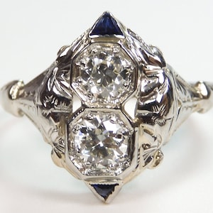 Antique Art Deco 18K White Gold Diamond Engagement Ring | RE: 544