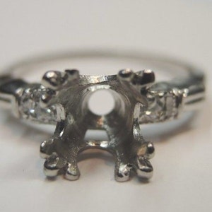 Antique Diamond Platinum Engagement Ring Setting | Will Hold 7.5MM | ES-188