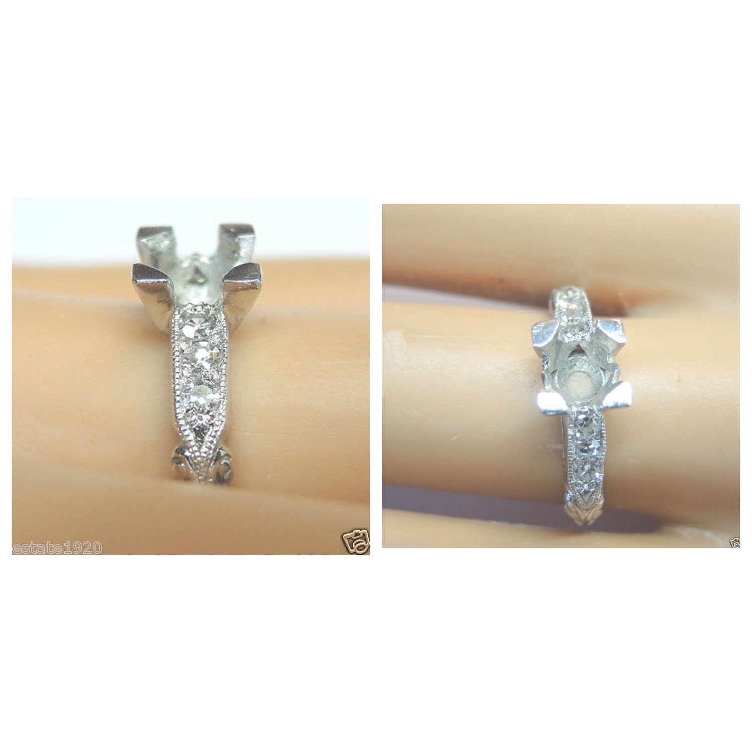 Antique Diamond Platinum Art Deco Engagement Ring Setting | Setting ...