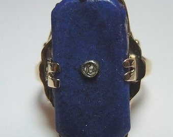 Antique Vintage Art Deco Lapis Lazuli Esemco Yellow Gold Ring | RE: