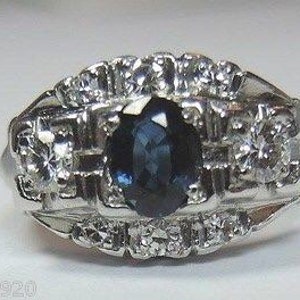 Antique Sapphire Diamond Platinum Art Deco Engagement Ring | RE-514
