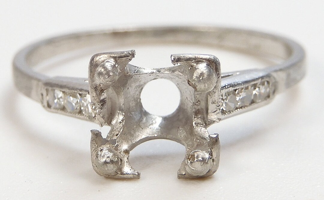 Antique Art Deco Vintage Diamond Setting Mounting Platinum Hold 6-7MM ...