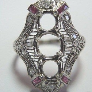 Antique Diamond Ruby Platinum Art Deco Engagement Ring Setting | ES-154