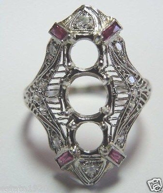 Antique Diamond Ruby Platinum Art Deco Engagement… - image 2