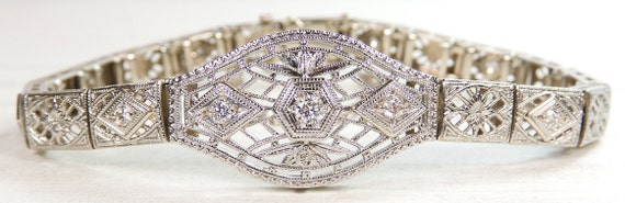 Antique Vintage Art Deco Diamond Filigree Bracele… - image 1