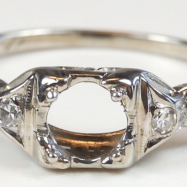 Antique Art Deco 1920's Mounting Setting Hold 5 MM 18K White Gold Ring Size 7.75 UK-P Engagement