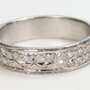 Anel de casamento de diamante vintage antigo Art Déco tamanho 5 UK-J1/2 EGL EUA diamantes livres de conflito rhet-310