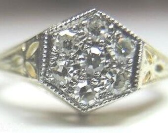 Antique Diamond Platinum Yellow Gold Art Deco Engagement Ring | RE: 627
