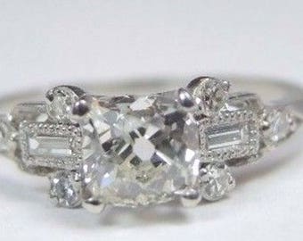 Antique Art Deco Vintage Diamond Platinum Engagement Ring Conflict Free | RE- 965