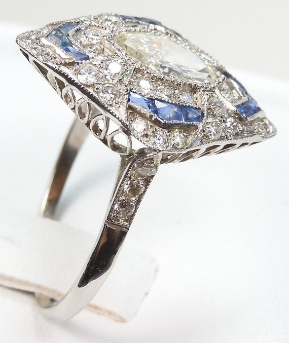 Sterling Silver Marquise Art Deco Wedding Band Ring With CZ - Size 4 To 10, Stackable 10 thumbnail image