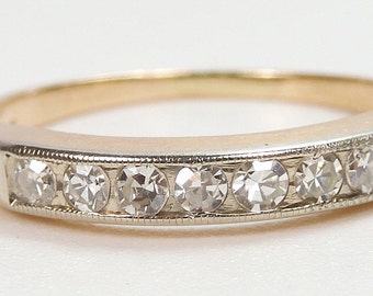 Antique Art Deco Vintage Diamond Wedding Band 14KY Ring Size 7.5 UK-O1/2 EGL USA Conflict Free Diamonds
