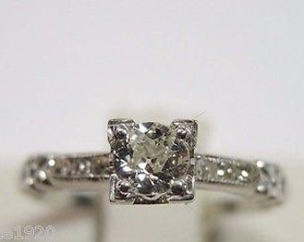 Antique Diamond Platinum Art Deco Engagement Ring | RE: 655