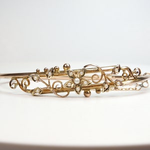 Antique Art Deco Seed Pearl Bangle Bracelet 9K Rose Gold Fits 7.75 &quot; Wrist Circa 1920