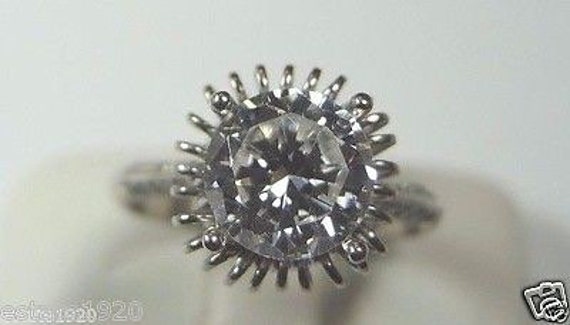 Antique Diamond White Gold Engagement Ring | Sett… - image 3