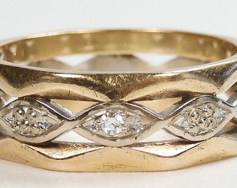 Antique Art Deco Vintage Wedding Eternity Band 14KYellow + White Gold Ring Size 6.5 UK-M1/2 EGL USA Conflict Free Diamonds