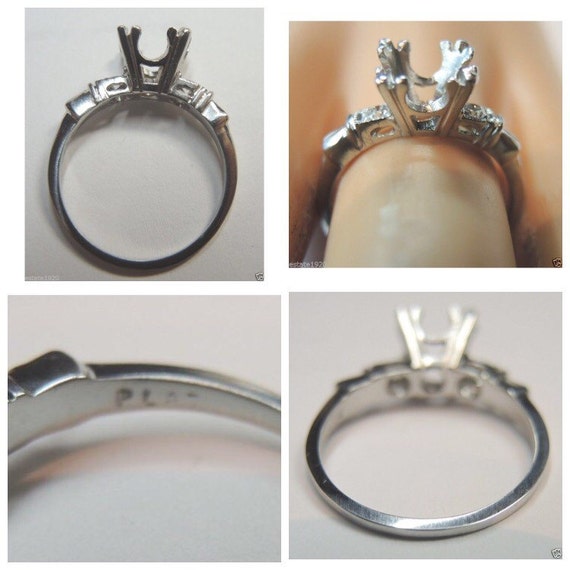 Antique Diamond Platinum Engagement Ring Setting … - image 5