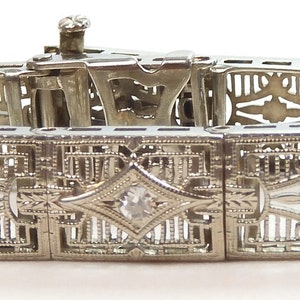 Antique Vintage Art Deco Diamond Filigree Bracelet 14KW 7.5" Long .316" Wide Circa 1920's Conflict Free Diamond