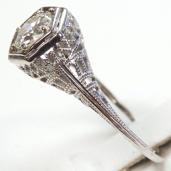 Antique 1920's Diamond Filigree Engagement Ring S… - image 4