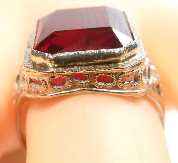 Antique Art Deco Vintage Synthetic Ruby 14K White… - image 6