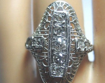 Antique Diamond White Gold Art Deco Engagement Ring | RE-771