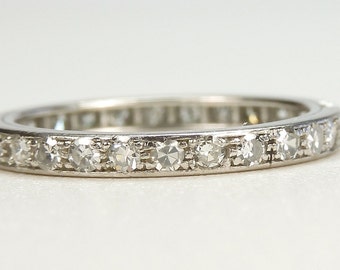 Antique Art Deco 1920's Diamond Eternity Wedding Band Platinum Size 6.25 UK-M EGL USA ret-321