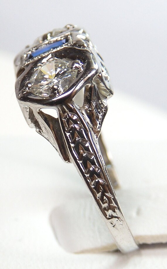 Antique Art Deco Vintage Diamond Engagement 18KW … - image 4