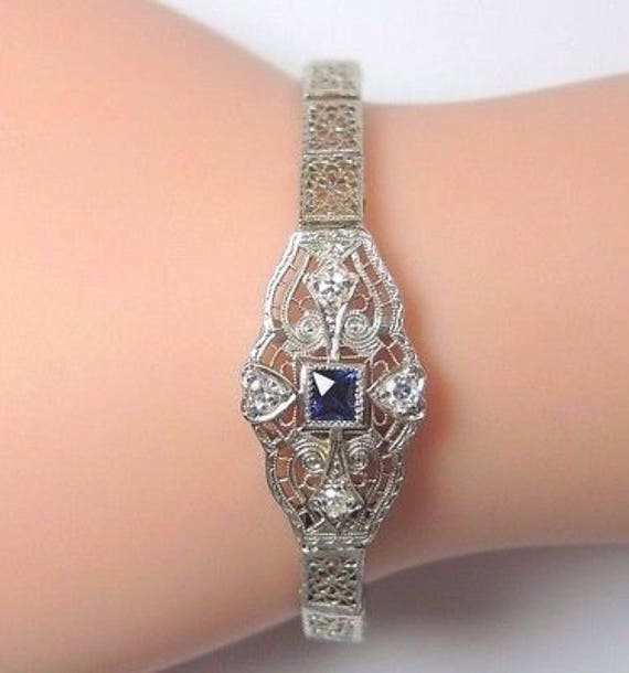 Art Deco Antique Vintage Diamond Filigree Bracele… - image 2