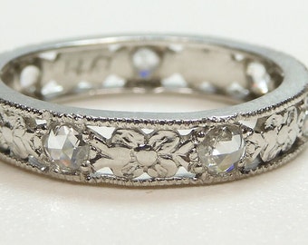 Anillo de bodas de platino con diamantes rosas de 1910, talla 5, Reino Unido, J1/2, diamantes libres de conflictos, ret-325