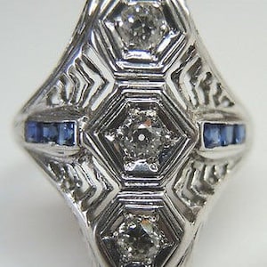 Antique Diamond White Gold Filigree Art Deco Engagement Ring | RE-654