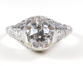 Antique Art Deco Diamond Platinum Engagement Ring | RE-766