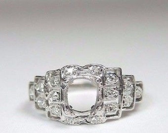 Antique Art Deco Vintage Diamond Platinum Ring Setting Mounting | Will Hold 5.5MM-6MM | ES-213