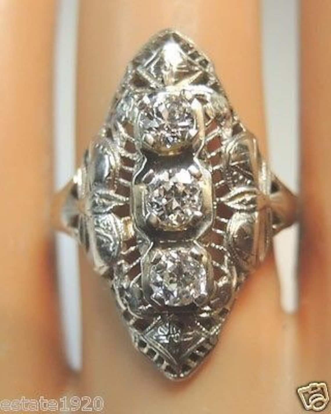 Antique Vintage Diamond White Gold Engagement Ring RE 521 Etsy