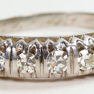 Antique Art Deco Vintage Diamond Wedding Band 14KW Ring Size 7.5 UK-O1/2 EGL USA Rghet-226
