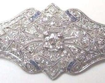 Antique Art Deco Vintage Diamond Brooch Pin Platinum