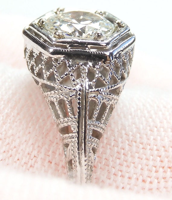 Antique 1920's Diamond Filigree Engagement Ring S… - image 6