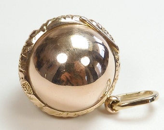 Antique 1920’s 14k Yellow Gold Ball Picture Locket Pendant 10.3 Grams 29.71MM