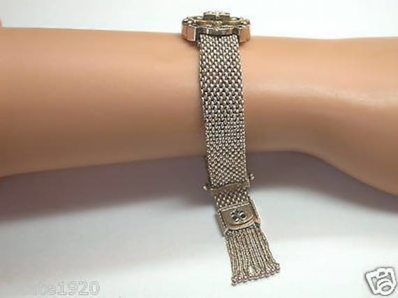 Antique Mesh Enamel Yellow Gold Tassel Bracelet - image 3