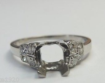 Antique Art Deco Vintage Diamond Platinum Engagement Setting Mounting Semi-Mount Mount Ring Size 6.5 UK-M1/2 | Will Hold 6MM-6.5MM ES-172