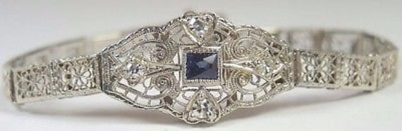Art Deco Antique Vintage Diamond Filigree Bracele… - image 1