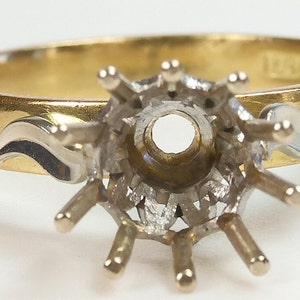 Antique 18K Yellow and White Gold Engagement Ring Setting Mounting | Will Hold 7.5-9MM