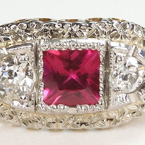 Antique European Diamond Engagement Ring 14KY Palladium Ring Size 6 UK-L1/2 EGL USA Conflict Free Diamonds Circa 1920&#39;s