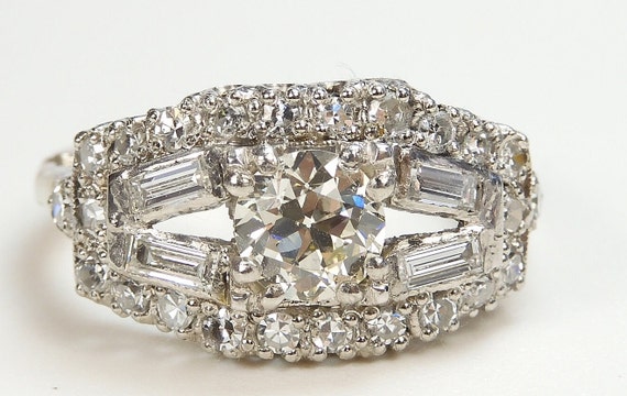 Antique 1920's Diamond Engagement Ring Platinum 1… - image 1