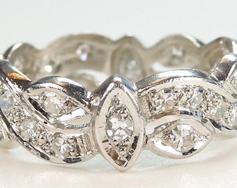 Antique Diamond 1920's Eternity Wedding Band Platinum Ring Size 7.25 UK-O EGL USA ret-312