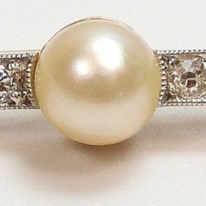 Antique Art Deco Vintage Diamond Pearl Brooch Pin Platinum 18KY Gold 1.06CTTW