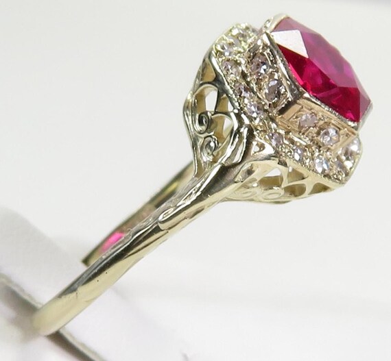 Antique Synthetic Ruby Diamond 14K Yellow Gold Ar… - image 4