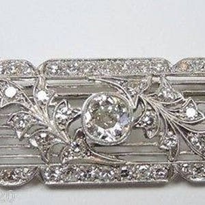 Antique Art Deco Vintage Diamond Platinum Brooch Pin