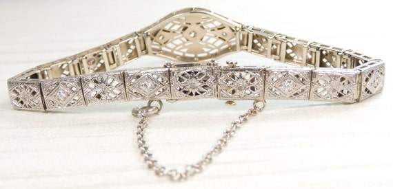 Antique Vintage Art Deco Diamond Filigree Bracele… - image 4