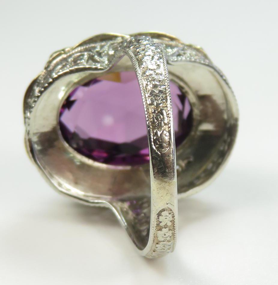 Bague Ancienne Art Déco Années 1920 - Améthyste, Or Blanc 14 Carats, Taille 5 UK, Excellent état
